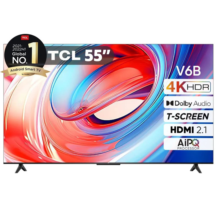 55" Телевизор TCL 55V6B черный 3840x2160, 4K Ultra HD, 60 Гц, Wi-Fi, Smart TV, Google TV
